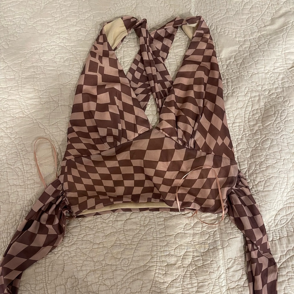 Brown Checkered Halter Top